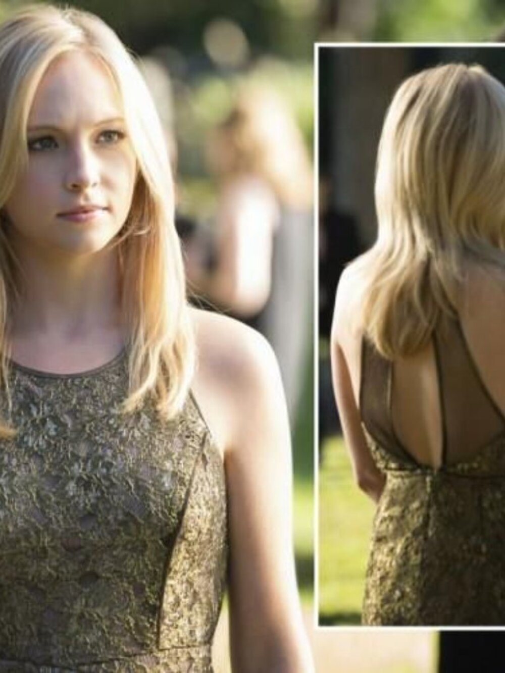 BCBGMAXAZRIA Gold Got Him Hooked Dress as seen on vampire diaries